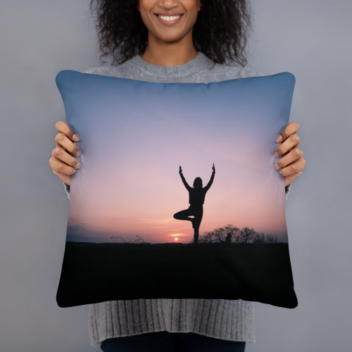 Yoga at Sunset Art Pillow
